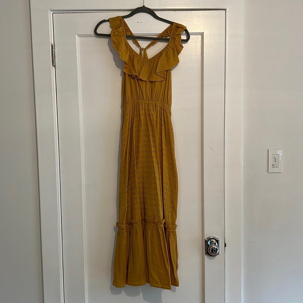 Moon River Mustard Eyelet Cotton Dress Size Small
